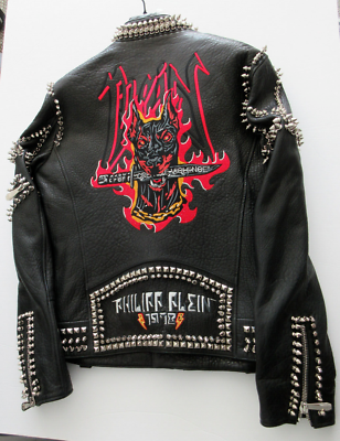 PHILIPP PLEIN Studded doberman Biker Jacket spike Black Leather
