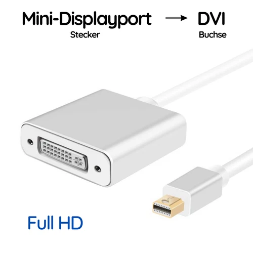 Mini Displayport Male to DVI Female Adapter Cable Silver Full HD Gold Plated