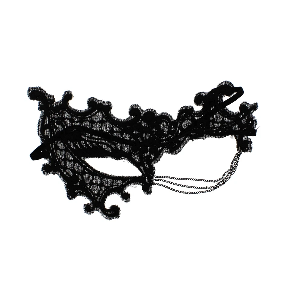 Zac's Alter Ego Black Mesh & Rubber Masquerade Mask with Hanging Triple Chain - Image 3 of 4