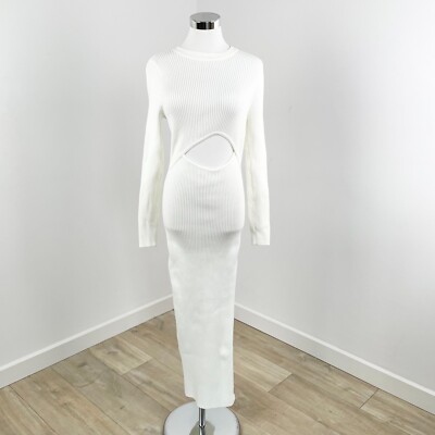 Runway Scout Ribbed Maxi Jumper Dress Long Sleeve Cut Out White Size Small  New | eBay UK
