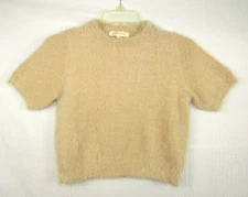 Hazel Moon Short Sleeve Fuzzy Crop Sweater Small Beige Stretchy