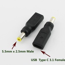 1x USB 3.1 Type C Female to 5.5mm x 2.5mm Male DC Power Charge Adapter Connector