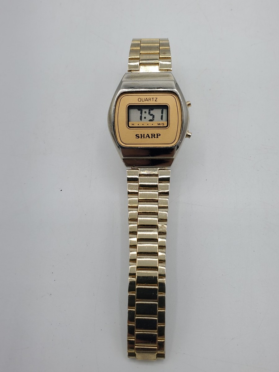 Vintage Sharp Best Quality LCD Quartz Women Gold Watch With 