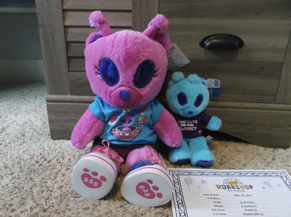 NEW Build-A-Bear Bear-lien Alien Bear-lien Exclusive Magenta 16" + mini Blue SET
