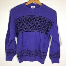 Vintage 1980s 80s Purple Sweater RAINBOW Metallic, Colorful Abstract, Slouchy