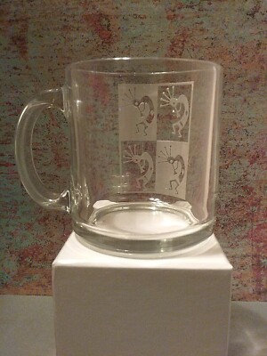 Kokopelli Clear Etched Glass Coffee Mug Flute Player Native American Design   | eBay