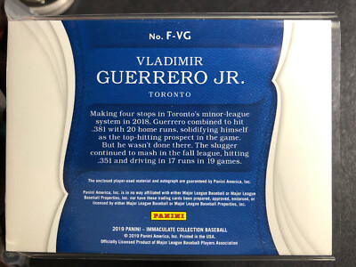 2019 Immaculate Collection Fives Auto Patch Vladimir Guerrero Jr