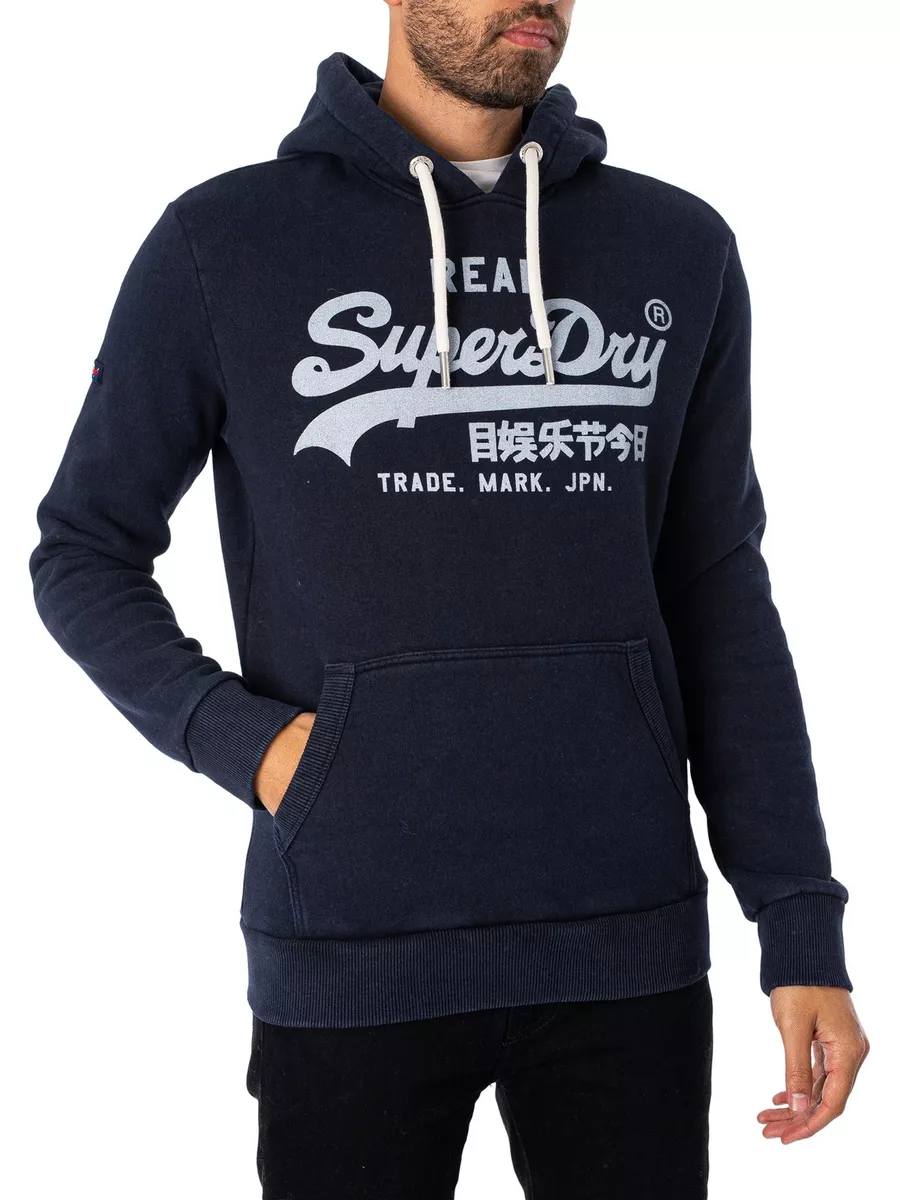 Superdry Men's Vintage Logo Graphic Pullover Hoodie, Blue