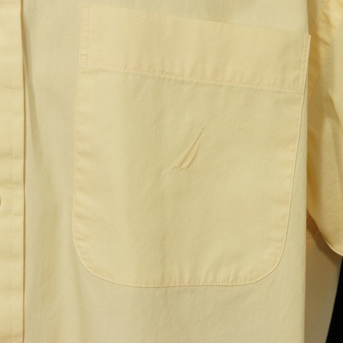 Nautica Mens Button Front Shirt L Large Pastel Yellow 100% Cotton Short Sleeve - Picture 4 of 10