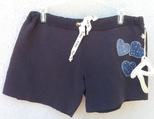 $63 NWT Riley Brand Black 100% Cotton Heart Rhinestone Drawstring Shorts Size S