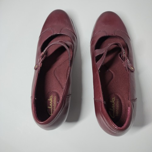 Clarks Mary Jane Pumps Womens Sz 8.5M Red Wine Leather 2" inch High Heels 060 - Picture 7 of 16