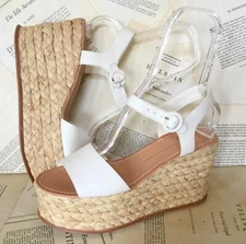 Anthropologie Dolce Vita Dane Platform Sandals White Leather Jute Weave 9 NEW