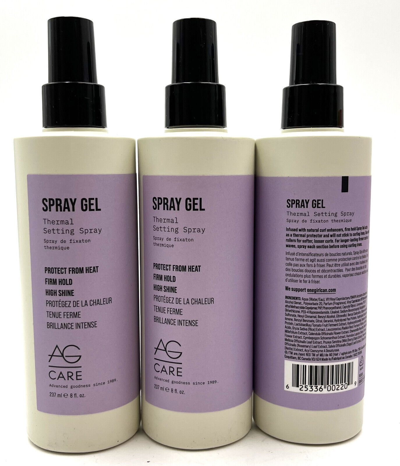 AG Care Curl Defining Thermal Setting Spray Gel 8 oz 3-Pack