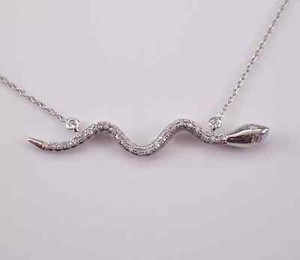 Authentic 0.10Ct Round Cut Real Moissanite Snake Serpent Bar Pendant 14K White Gold Plated