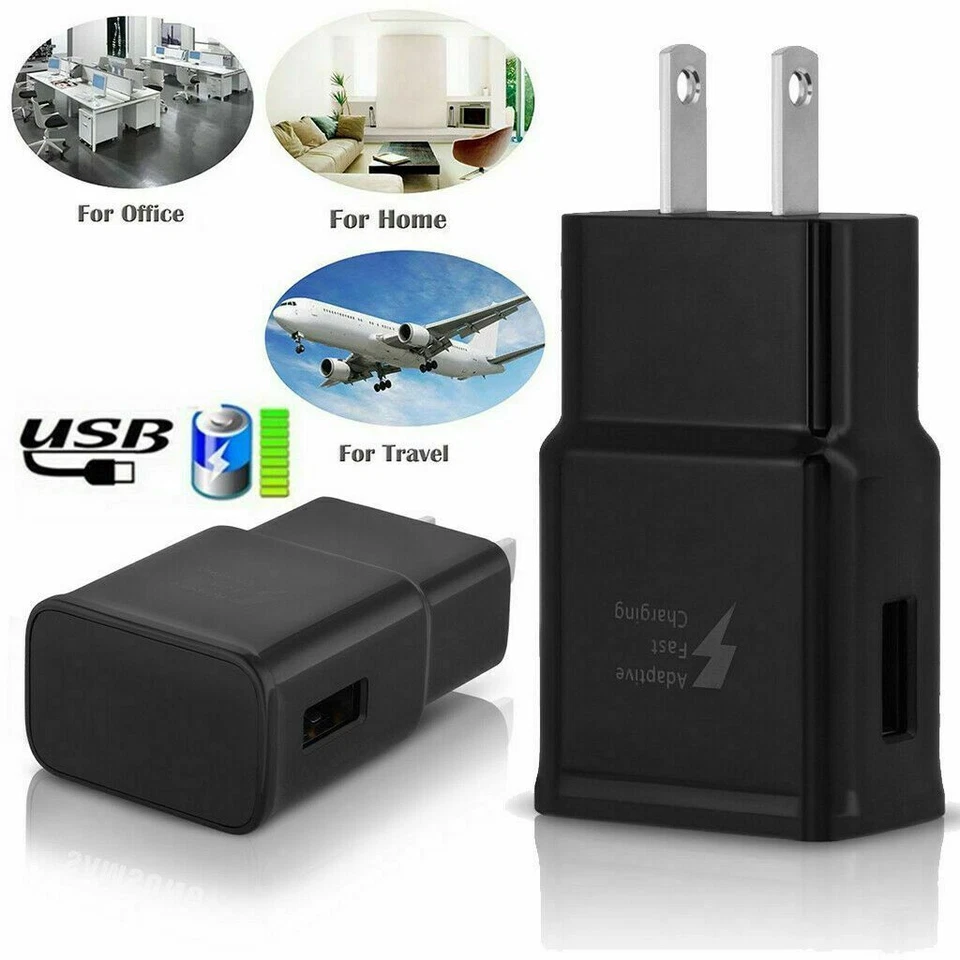 Cargador de pared USB negro para el hogar adaptador de CA enchufe de EE. UU. para teléfonos Samsung Galaxy LOTE LG Foto 2 de 4