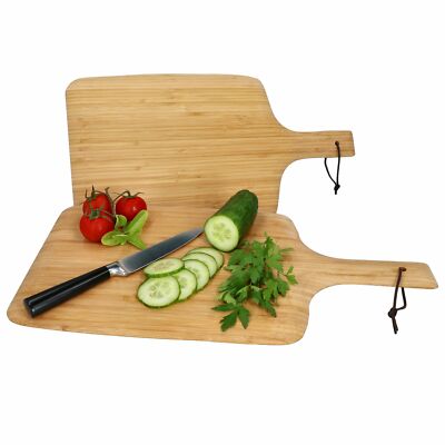 2x Binny Bambus-Brett mit Griff 46x24x1,5cm Holz Servier-Platte Schneide-Brett