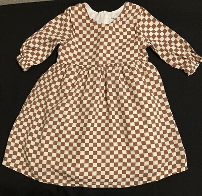 Baby Sprouts Checkered Brown Ivory Woven Dress Size 4T 100% Viscose Long  Sleeve | eBay