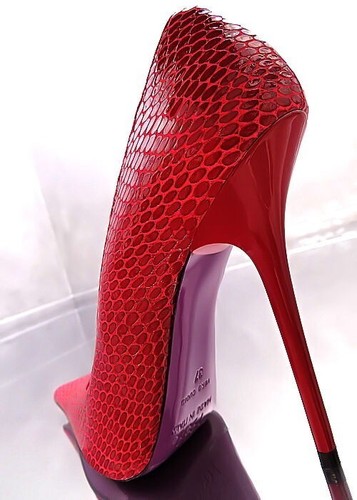 1969 Made in Italy High Heels Iconic Pointy Leather Pumps Snake Red 35 - Picture 6 of 9