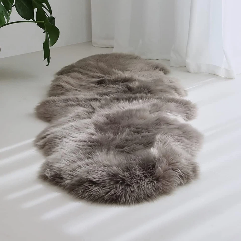 Genuine Sheepskin Rug Taupe Brown Fur Rug Double Pelt Sheep skin Rug 2x6ft Sale - Image 2 of 4
