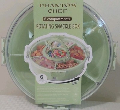 Phantom Chef Rotating Snackle Box 6 Compartments Green Plastic Snap Lid Round