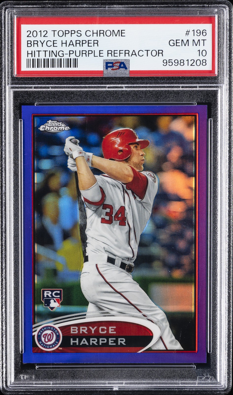 2012 TOPPS CHROME PURPLE REFRACTOR #196 BRYCE HARPER ROOKIE RC PSA 10