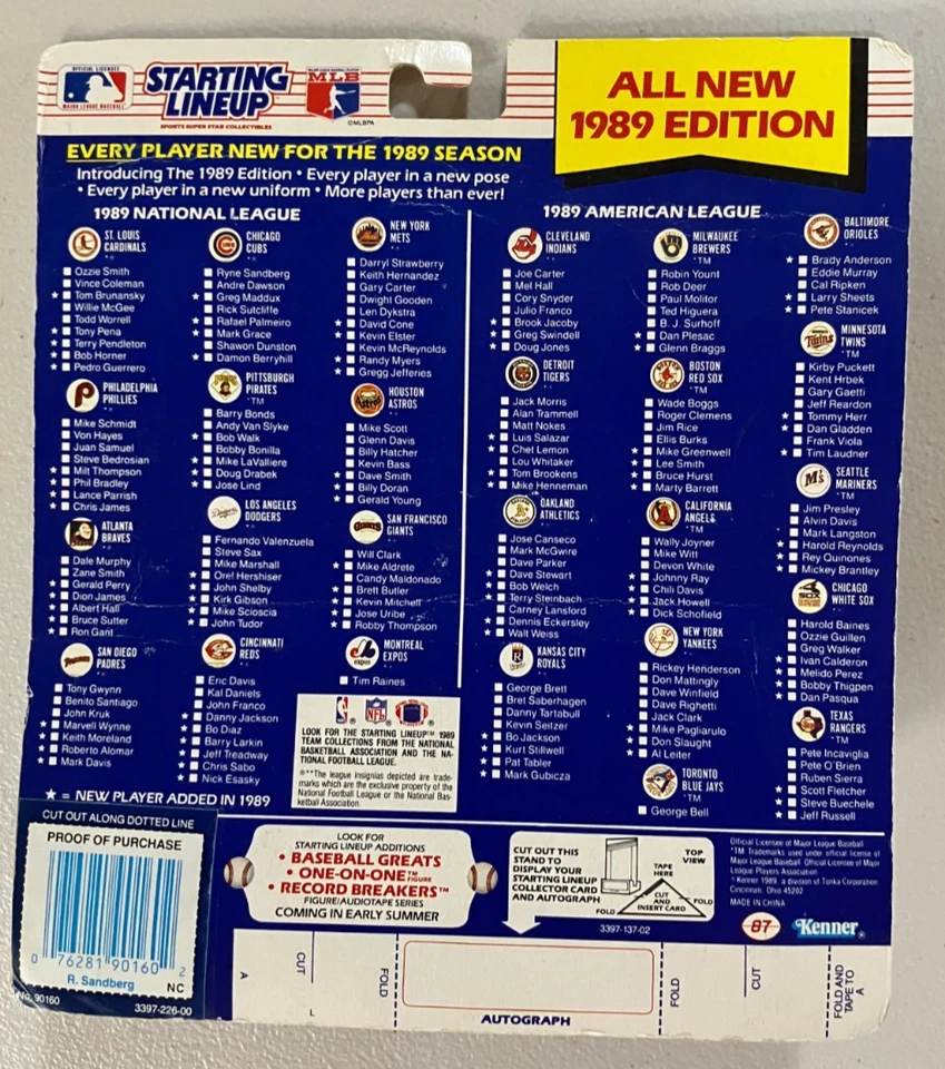 Ryne Sandberg 1989 Chicago Cubs MLB béisbol alineación inicial patio con tarjeta como nueva Foto 2 de 2