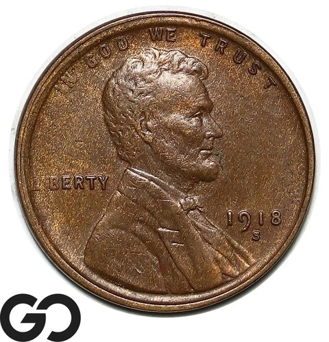 1918-S Lincoln Cent Wheat Penny, Choice AU++/Unc