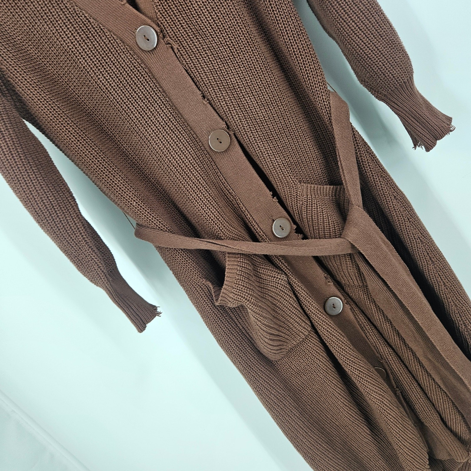 Ser.O.ya Amanda Sweater Dress Brown Distressed Button Down Tie Waist ...