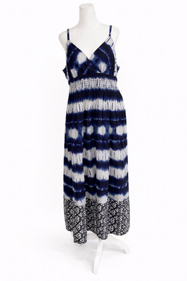 Speed Control New York 2X Blue White Tie Dye Boho Maxi Dress Smocked Waist