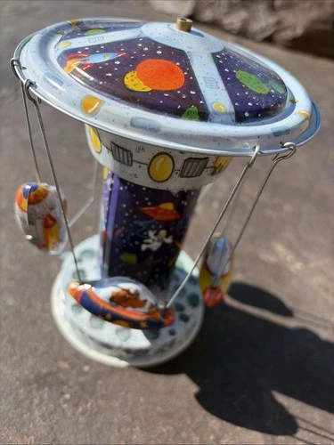 Vintage Schylling Space Rocket Carousel Tin Toy Collector Series In Box