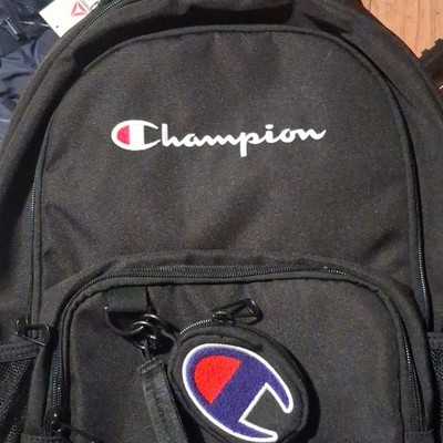 Champion Black Medium Polyester Backpack Logo Patch Zip Padded Unisex Kids
