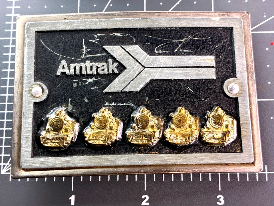 Lote de 2 hebillas de cinturón esmaltadas originales vintage Amtrak Railroad (1) de colección JP Foto 3 de 4