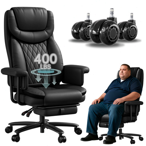 Big and Tall Office Chair 400lbs  Leather Desk Chair  with Upgraded RubberWheels