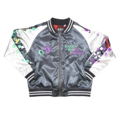 KAMEN RIDER W Embroidery Jacket Sukajan Rayon Black x Silver Japan