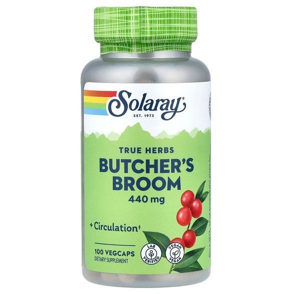 SOLARAY True Herbs, Butcher's Broom, 440 mg, 100 Vegan Capsules, Free P&P