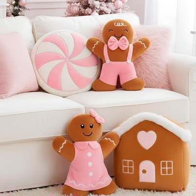4 Pcs Christmas Gingerbread Plush Throw Pillows 10 Inches Gingerbread Man Thr...