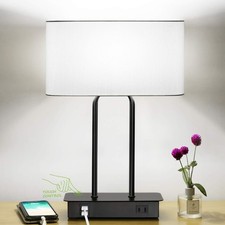 Bedside Touch Control Table Lamp with Dual USB Charging Ports 1 AC Outlet, 3 ...