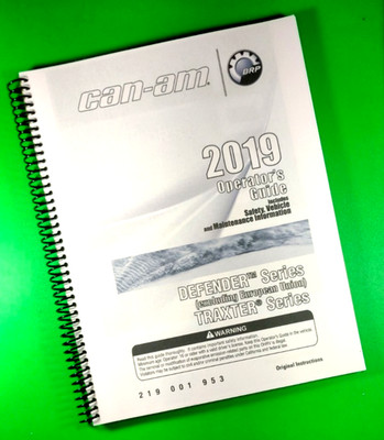 CAN-AM 2019 Owners Manual for Defender HD8, 187 Pages W/Clear Covers!