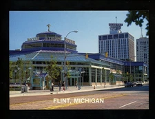 Michigan MI postcard Flint, Water Street Pavilion Genesee Bank chrome
