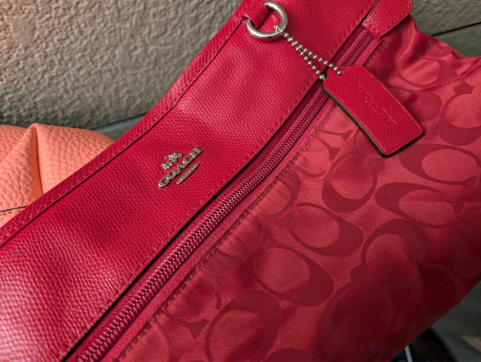 COACH Red Satin And Leather Purse, PLUS BONUS: PINK Carry-on Bag!