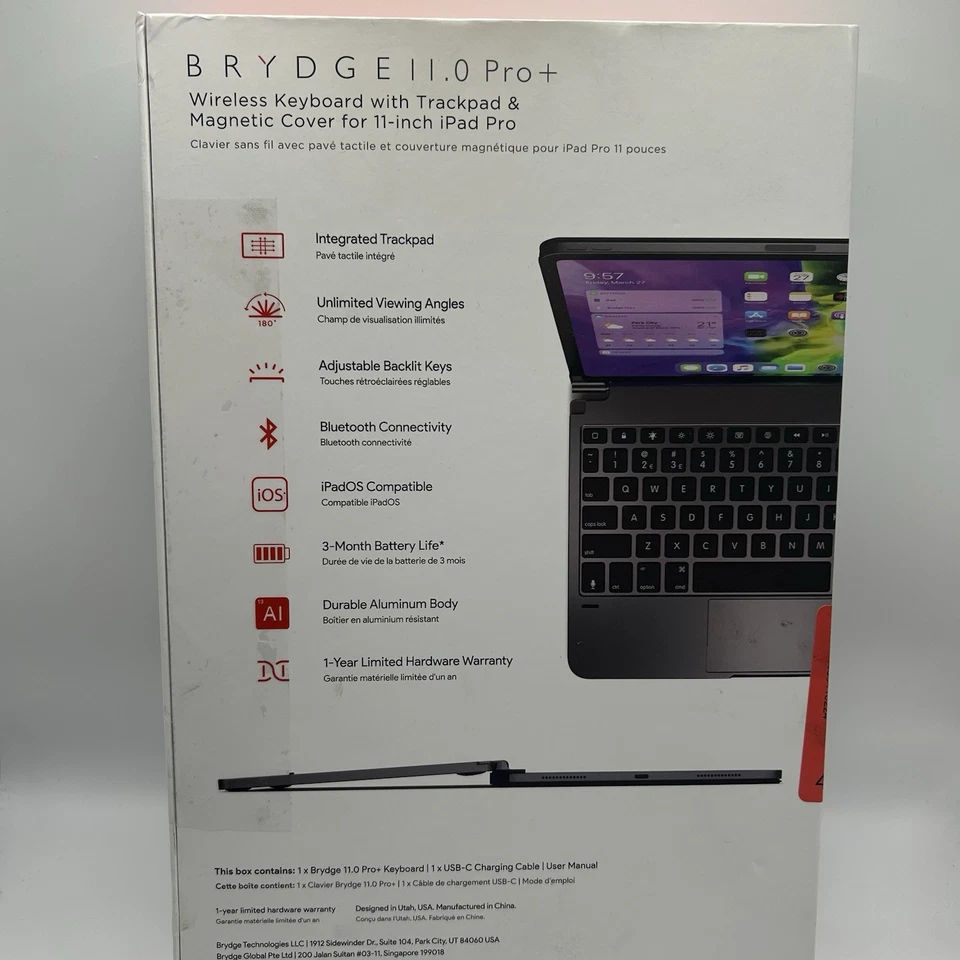 Brydge 11 Pro+ Wireless Keyboard w Trackpad for iPad Pro 11-inch 1st/2nd/3rd Gen - Image 2 of 2