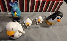 Vintage Wind-up Duck, Penguin, and Mouse Toys Lot Animal Figures Set