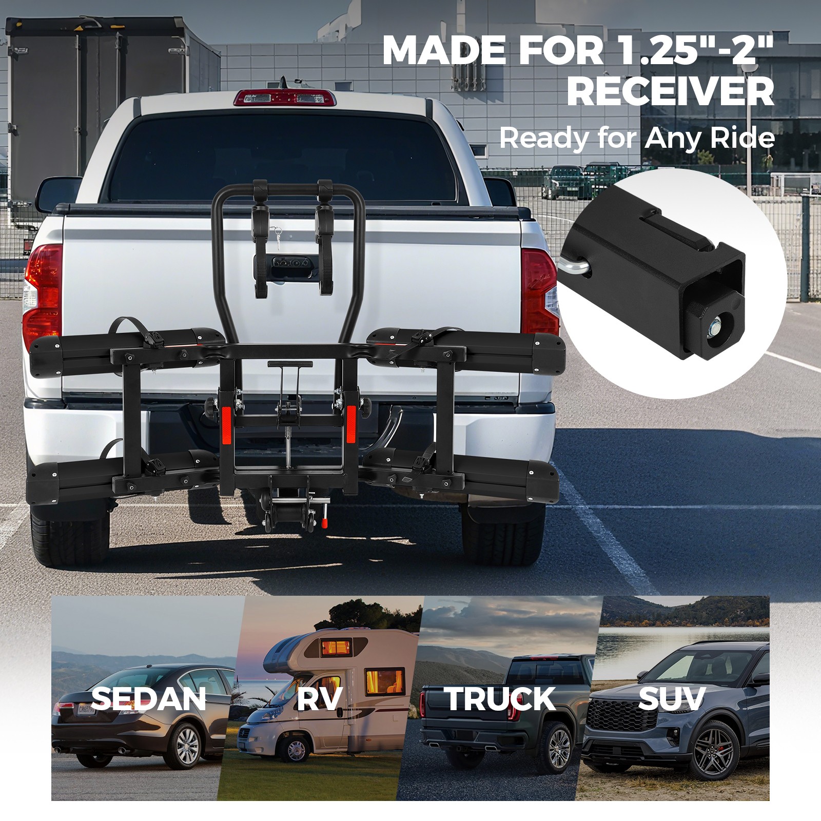 Hitch Mount Bike Rack with Ramp,170 LBS Bicycle Rack for Car,2" Hitch Receiver