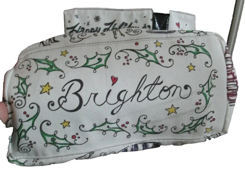 BRIGHTON 购物袋假日购物主题帆布+化妆品使用 1x 完好! — 第 3/4 张图片
