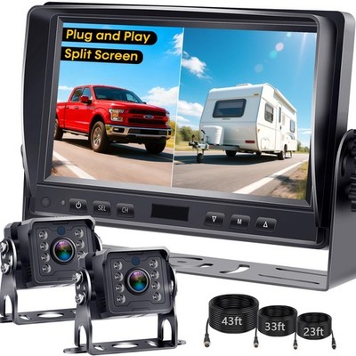 Dual RV Backup Camera System: 7'' Monitor with Split Screen No Lag Easy Instal...