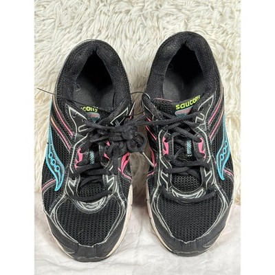 Saucony Cohesion 7 Running Shoes Womens Size 8.5 Wide Black Pink Blue Grid Mesh