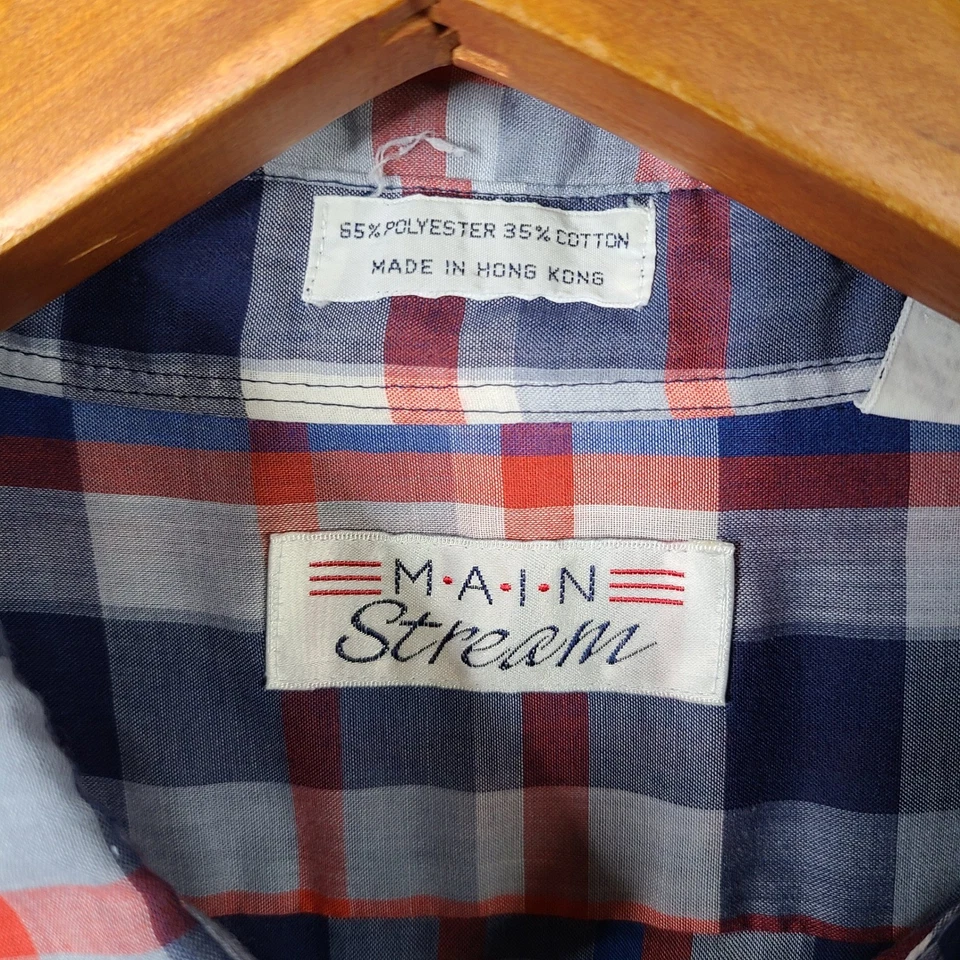 Vintage Main Stream Shirt Mens XL Blue Red Plaid Button Down Short Sleeve - Image 3 of 4