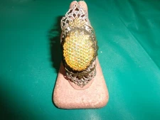 Ollipop USA Silver and Brass Tone Yellow Stone Adjustable Cocktail Ring