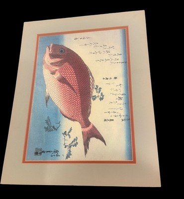 Japanese Ukiyo-e Style Red Sea Bream Fish Art Print Matted Woodblock