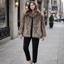 Real Fox Fur Luxury Long Coat Dyed Light Silver Fox Soft M vintage N1449